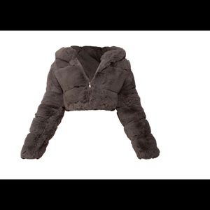 “Shane” cropped fur jacket grey